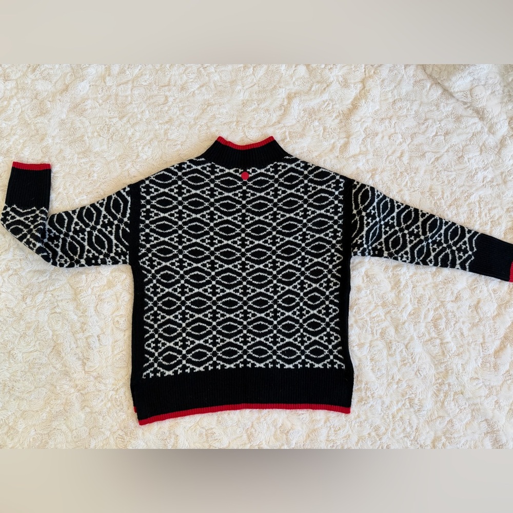 Talbots Black and White Geometric Sweater with Red Accents - Picture 3 of 7